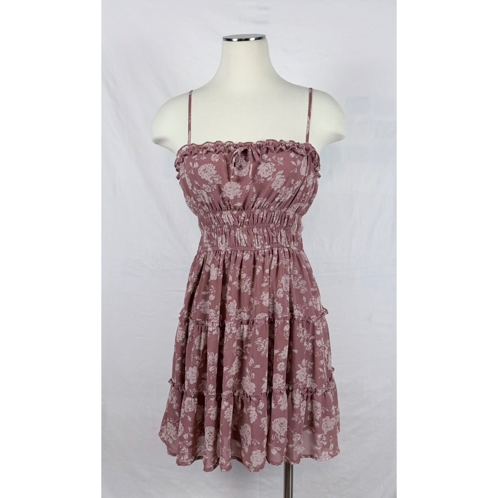 Trixxi Floral Babydoll Mini Dress S Smocked Tiered Ruffle Coquette Fairy Dainty